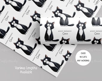 40 Cat Breeds, Personalised Cat Birthday Gift Wrap, Kitten Wrapping Paper, Cartoon Cat Birthday Gift Paper, Birthday Paper