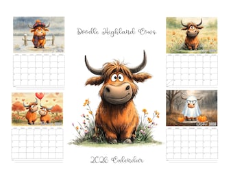 2027 Highland Cow Calendar | Cute Cow Calendar | Scottish Animal Wall Calendar | Gift for Cow Lovers