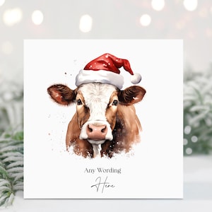 Personalised Cow Christmas Card, Farmyard Christmas Card, Any wording, Single or Multi Pack