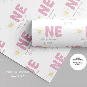 Papier cadeau personnalisé pour premier anniversaire, motif marguerite pour fille, fille, nièce, petite-fille, au choix