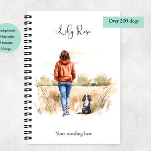 Personalised Notebook for Dog Lovers, Custom Girl and Dog, Gift Dog Owners, A5 Journal, Softbacked Notebook
