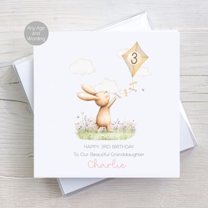 Carte personnalisée pour le 3e anniversaire de petite-fille, nièce, fille, filleule, petite fille, carte personnalisée de bébé lapin