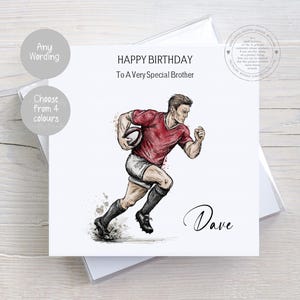 Personalised Birthday Card Male Rugby Player, Man Rugby Card For Him, Dad, Brother, Son, Grandson, Rugby Fan