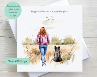 Dog Lover Birthday Card, Build Your Own Custom Card, Personalised Girl and Her Dog Birthday Card