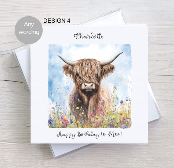 Personalised Highland Cow Card for Granddaughter, Niece, Daughter, Goddaughter, Friend, Her, Cow Lover, Highland Coo Card