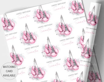 Personalised Boxing Gloves Birthday Gift Wrap Paper, Girl Boxer Wrapping Paper, Knockout Birthday, Daughter, Granddaughter, Mum, Sister
