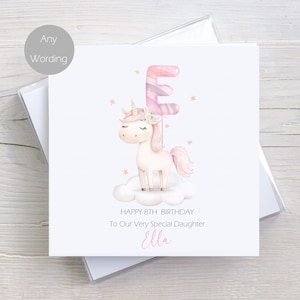 Carte d'anniversaire personnalisée pour petite-fille nièce fille filleule petite fille, carte personnalisée licorne pour jeunes filles