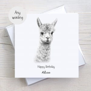 Personalised Sketchy Llama Card, Alpaca Birthday Card for Him, for Her