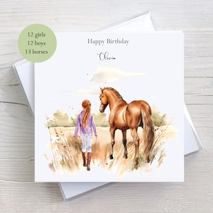 Carte d'anniversaire pour amoureux des chevaux, créez votre propre carte personnalisée, carte d'anniversaire personnalisée fille et son cheval, garçon et son cheval