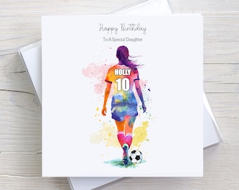 Personalised Birthday Card Girl Football Player, Daughter, Granddaughter, Niece, Mum