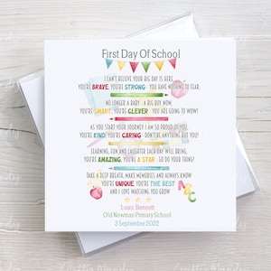 Carte personnalisée premier jour à l'école, carte de rentrée des classes, poème d'école, pour garçon ou fille, fils, petit-fils, fille, petite-fille
