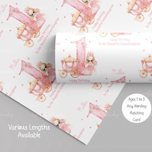 Papier cadeau personnalisé pour le 1er anniversaire d'une princesse rose pour fille, emballage cadeau princesse rose pour petite-fille, fille, nièce, filleule