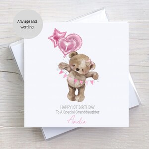 Carte de premier anniversaire personnalisée pour fille, petite-fille, nièce, soeur, bruant en peluche, 1er anniversaire, tout âge et toute formulation