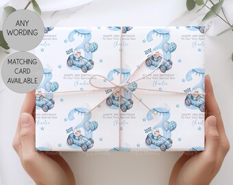 Personalised Racing Car Birthday Wrapping Paper for Boys or Girls, Blue Race Car Gift Wrap, 1st, 2nd, 3rd, Birthday, Kids Gift Wrap