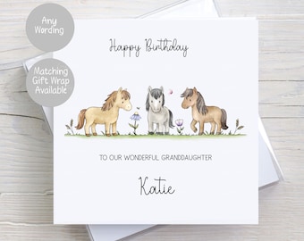 Personalised Pony Birthday Card For Girls, Pony Parade, Birthday Card for Granddaughter, Niece, Daughter for Young Girls
