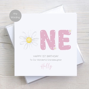 Carte personnalisée de premier anniversaire pour fille, fille, petite-fille, nièce, marguerite, un an, une aujourd'hui