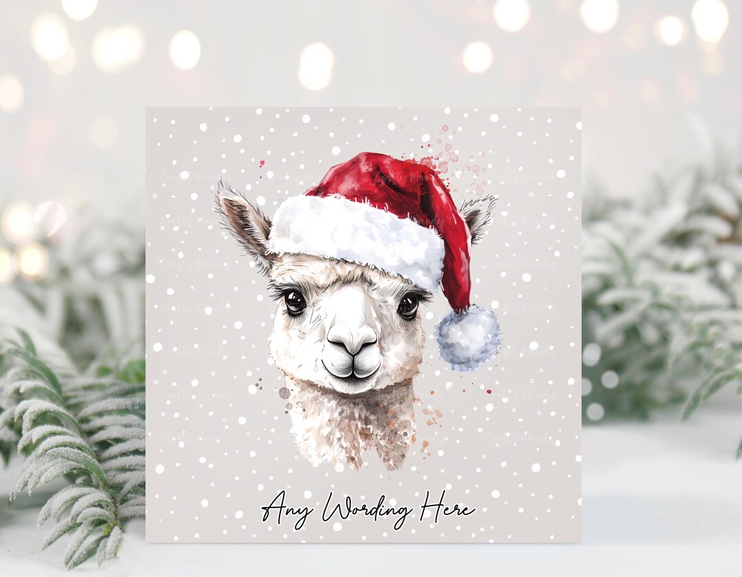 Personalised Alpaca Christmas Card, Any Wording, Single or Multi Pack