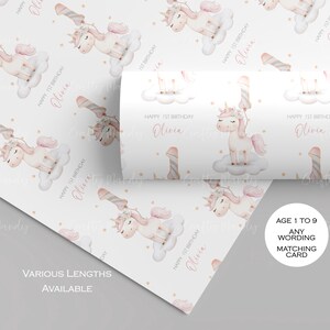 Papier cadeau personnalisé 1er anniversaire licorne, papier cadeau premier anniversaire pour filles, fille, nièce, petite-fille, 1 à 9 ans