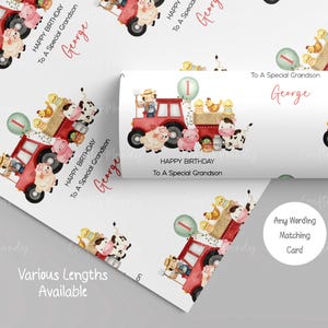 Papier cadeau personnalisé anniversaire tracteur pour garçons et filles, emballage cadeau de basse-cour petite-fille, petit-fils, fils, fille, nièce, neveu