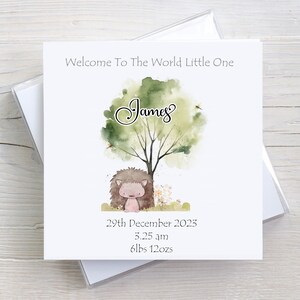 Nouvelle carte personnalisée de bébé, bienvenue dans le monde, carte de bébé garçon, carte de bébé fille, carte de hérisson bohème