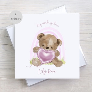 Carte personnalisée nouveau bébé, nouveau bébé fille, nouveau bébé garçon, carte pour les nouveaux parents, carte ours en peluche, fille, fils, petite-fille, carte petit-fils
