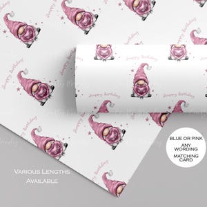 Papier cadeau d'anniversaire personnalisé Gonk, papier d'emballage rose nain pour elle, maman, fille, nièce, petite-fille