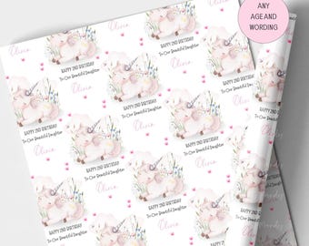 Personalised Unicorn Gift Wrap, Unicorn  Wrapping Paper for Daughter, Granddaughter, Birthday Paper for Girls