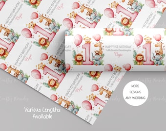 Personalised 1st Birthday Safari Gift Wrap, First Birthday Wrapping Paper, Safari Animals, Jungle Theme, Boys and Girls