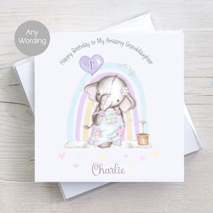 Carte d'anniversaire personnalisée éléphant mignon 1er anniversaire pour filles, carte d'anniversaire éléphant, petite-fille, fille, nièce, filleule