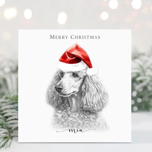 Personalised Standard Poodle Santa Hat Sketchy Christmas Card, Dog Christmas Card, Card for Poodle Lover
