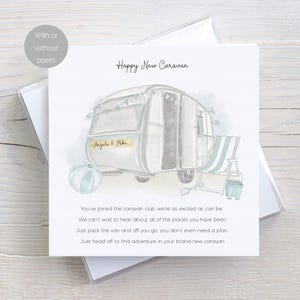 Carte personnalisée de nouvelle caravane, nouvelle caravane de plage, bonne retraite, nouvelles aventures, avec ou sans poème