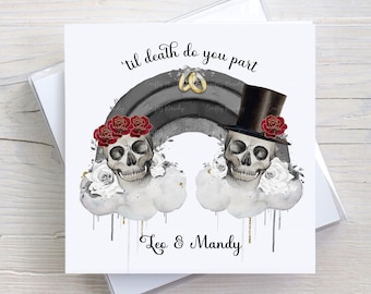 Gothic Wedding Card, Personalised Skull Couple, Till death do us part, Any Wording