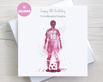 Personalised Birthday Card Girl Football Player, Female Football Card, Daughter, Granddaughter, Niece, Mum