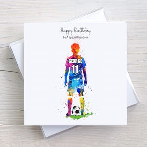 Carte d'anniversaire personnalisée, jeune garçon, joueur de football, fils, petit-fils, neveu, pour lui