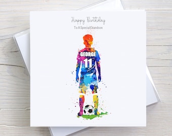 Personalised Birthday Card Young Boy Football Player, Son, Grandson, Nephew, for Him