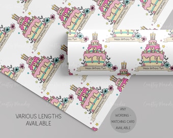 Doodle Style Cake Birthday Gift Wrap, Personalised Strawberry Cake Wrapping Paper, Gift wrap for girls birthday, for her
