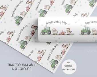 Personalised Tractor Gift Wrap, Farm Animal Wrapping Paper, Birthday Paper for Boys and Girls, Daughter, Son, Granddaughter, Grandson