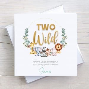 Carte d'anniversaire Safari personnalisée pour fille et garçon, un sauvage, deux sauvages, un sauvage et trois, carte pour fille, petite-fille, fils, petit-fils