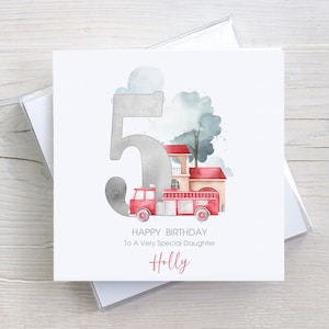 Personalised Fire Engine Birthday Card For Boys and Girls, Fire Truck Card, Firefighter Card, Son, Grandson, Daughter, Granddaughter