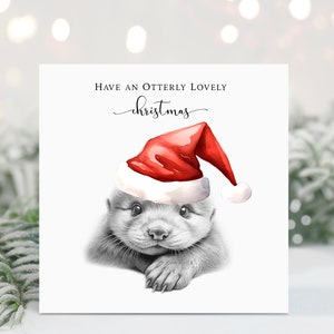 Personalised Otter Sketch Christmas Card, Otter in Santa Hat Card