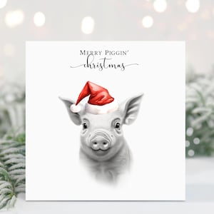 Personalised Pig in a Santa Hat sketch Christmas Card, Merry Piggin Christmas Card