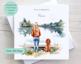 Girl and Dog Card, Personalised Birthday Card, Build Your Own Custom Card, Dog Lover, Dog Owner
