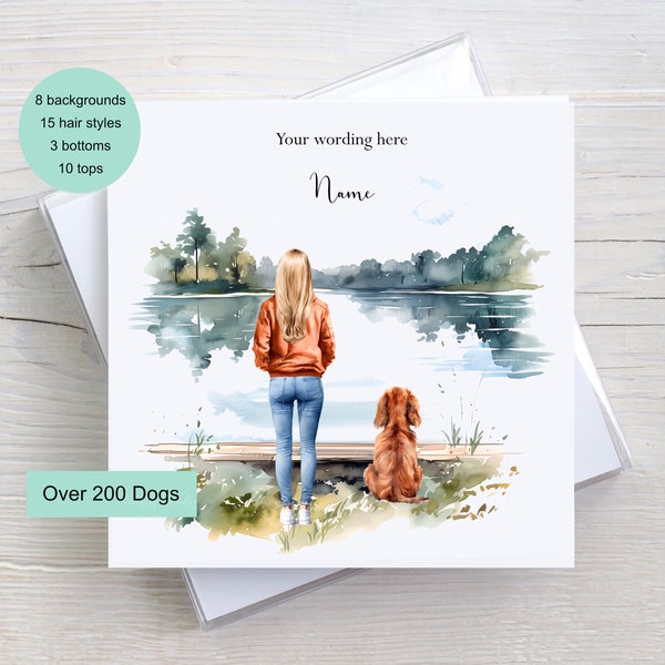 Girl and Dog Card, Personalised Birthday Card, Build Your Own Custom Card, Dog Lover, Dog Owner