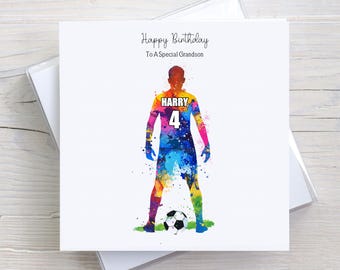 Personalised Birthday Card Male Football Player, Son, Grandson, Nephew, Brother, For Him