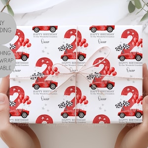 Personalised Racing Car Wrapping Paper for Boys, Red Race Car Gift Wrap,  Son, Grandson, Nephew, Ages 1 to 5