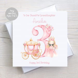 Carte d'anniversaire personnalisée princesse numéro pour filles, carte de princesse, petite-fille, fille, nièce, filleule, filles 1, 2, 3, 4, 5