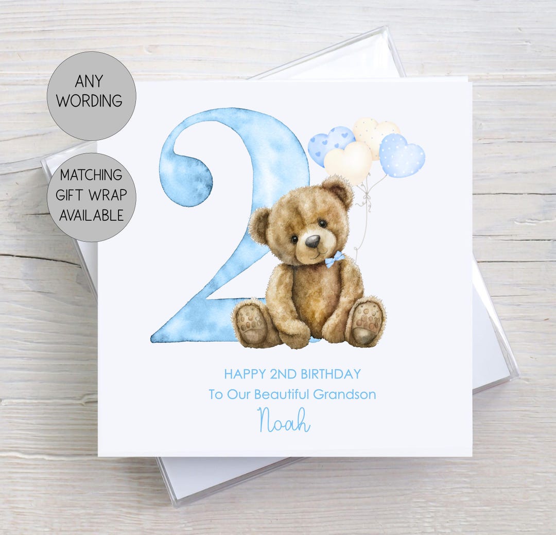 Personalised Teddy Bear Birthday Card for Boys, 1st Birthday, Age Card ...