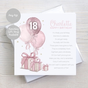 Carte d'anniversaire personnalisée pour fille, carte rose à imprimé léopard avec poème, petite-fille, fille, nièce, amie, meilleure amie, 16, 18, 21