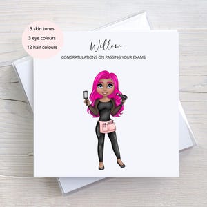 Carte personnalisée de coiffeur, Anniversaire, Nouveau salon de coiffure, Félicitations, N'importe quelle expression, Personnages personnalisés, Anniversaire d'un coiffeur