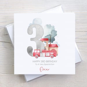 Personalised Fire Engine Birthday Card For Boys and Girls, Fire Truck Card, Firefighter Card, Son, Grandson, Daughter, Granddaughter